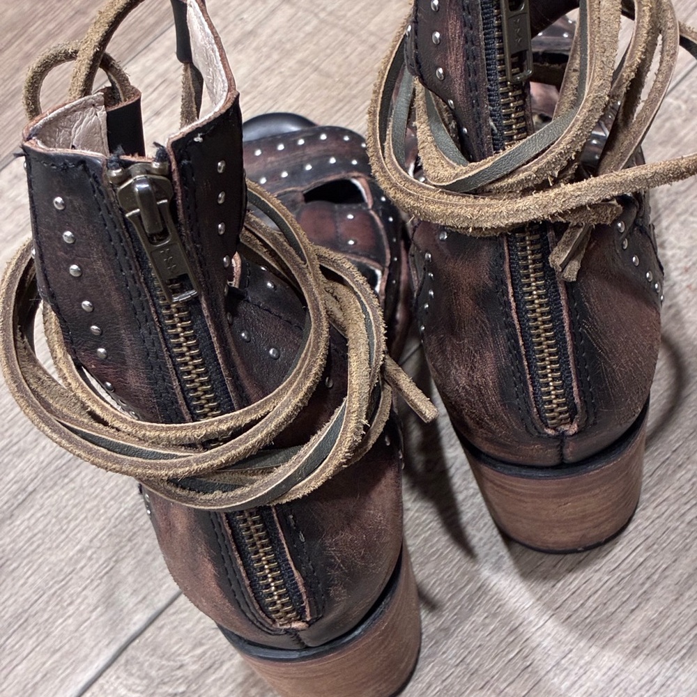 Freebird by Steven Distressed Brown Studded Lace-Up Sandals - Picture 9 of 11